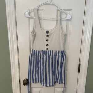 SHEIN White and Blue Striped Jumpsuit
